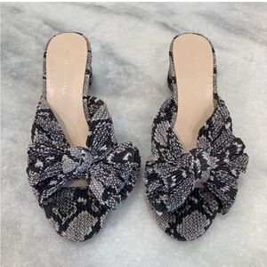 LOEFFLER RANDALL Emilia Snakeskin Animal Print Pleated Knot Bow Sandals